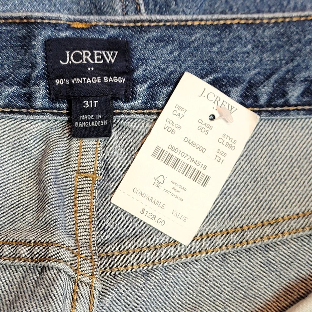 J. Crew NWT 90s Vintage Baggy High Rise Jeans Blue Denim Size 31T - Picture 9 of 12